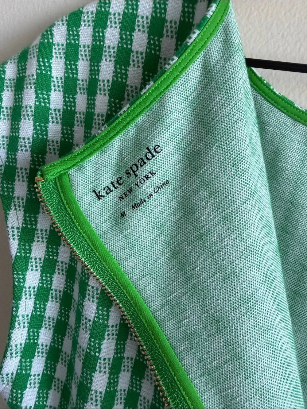Kate Spade Jazzy Gingham Ponte Fiorella Dress Green White Size M